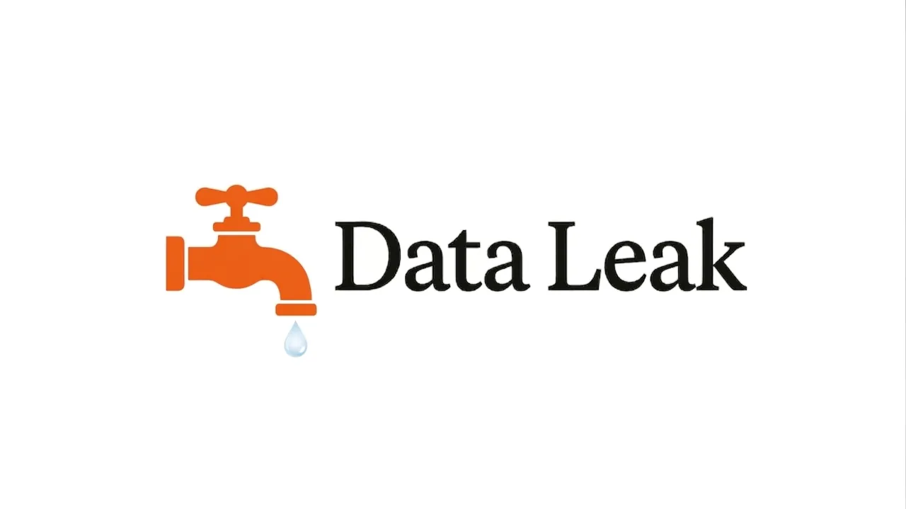 An orange faucet dripping a single drop next to the words Data Leak