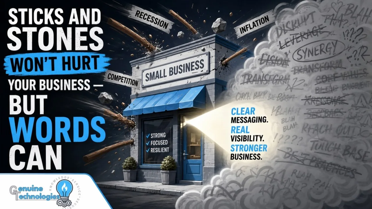 Sticks and stones fly at a small business storefront while clear messaging shines from the door