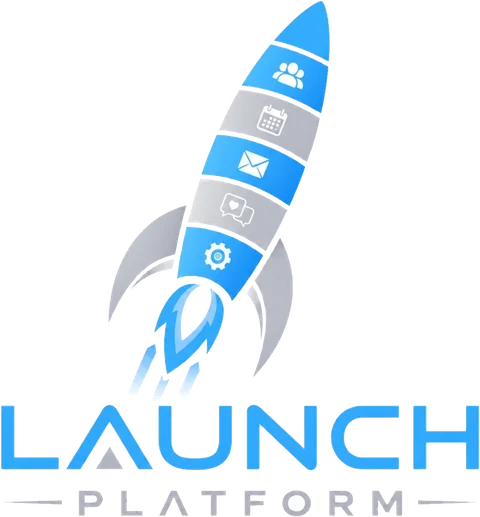 Launch Platform logo, integrated marketing software for growing businesses: a rocket banded with marketing tool icons